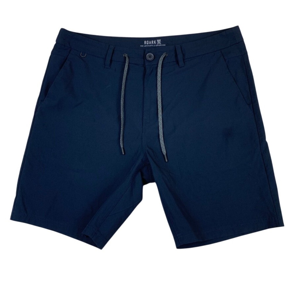 Roark Hybrid Adventure Shorts Mens 34 Navy Blue Stretch Drawstring Travel